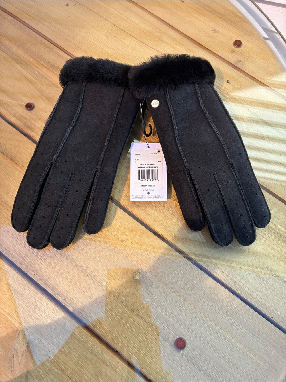UGG Black Suede Gloves with Shearling Cuff new with tags